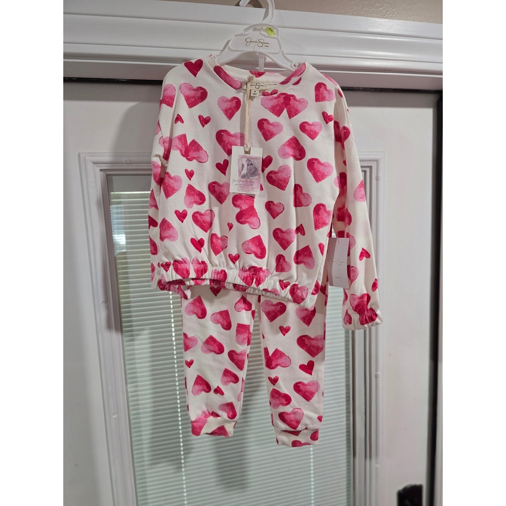 Jessica Simpson Girls 4T Heart Print Sweatshirt and Joggers 2pc Lounge Set NWT